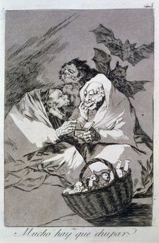 Los Caprichos, series of etchings by Francisco de Goya (1746-1828), plate 45: 'Mucho hay que chup…