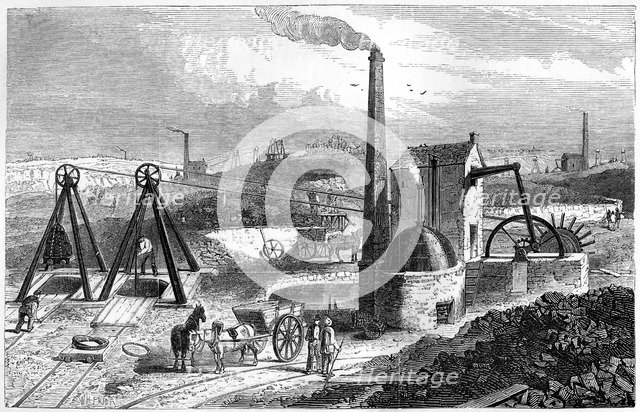 Whimsey, or engine drawing coal in the Staffordshire collieries, 1886. Artist: Unknown
