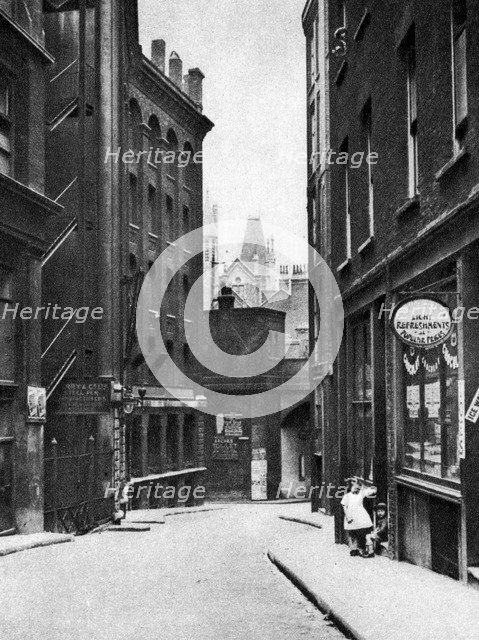 From the Old Bailey looking down the hill of Fleet Lane, London, 1926-1927. Artist: Unknown