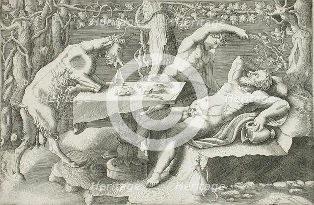 Silenus, a Satyr and a Goat, c1540. Creator: Giorgio Ghisi.