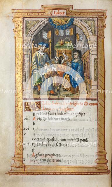 Printed Book of Hours (Use of Rome): fol. 8v, July calendar illustration, 1510. Creator: Guillaume Le Rouge (French, Paris, active 1493-1517).