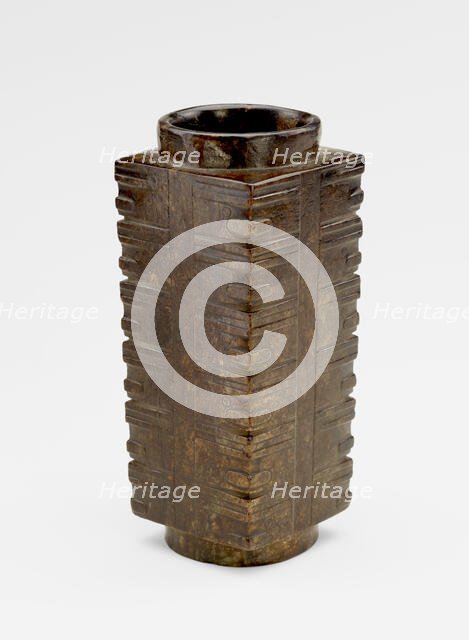 Six-tier tube (cong ?) with masks, probably recut, Late Neolithic period, ca. 3300-2250 BCE. Creator: Unknown.