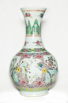 Famille rose vase with landscape decoration and trumpet mouth, 18th century. Artist: Unknown.