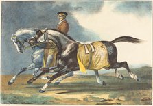 Two Dapple-Gray Horses Exercising (Deux chevaux gris pommele que l'on promene), 1822. Creator: Theodore Gericault.