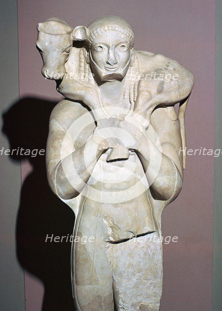 Greek sculpture known as the Moscophorus, 6th century BC. Artist: Unknown