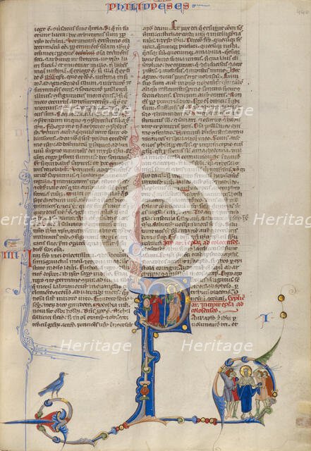 Initial P: Paul Exorcizing Demons From A Woman; Abbey Bible, about 1250-1262. Creator: Unknown.