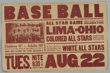 Poster for an All Stars baseball game, 1930s. Creator: Unknown.