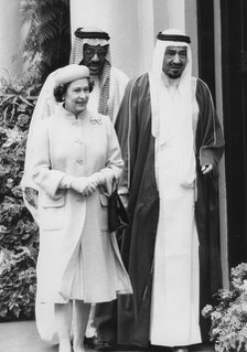Queen Elizabeth II with King Khaled of Saudi Arabia, 1981. Artist: Unknown