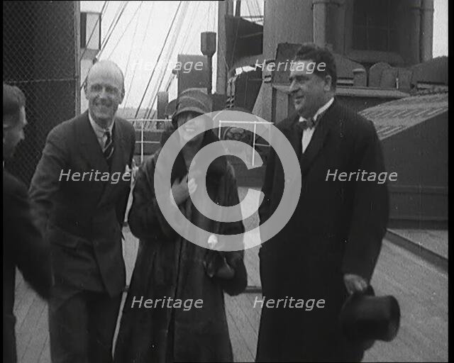 Sir Henry Segrave AKA Major Segrave And His Wife Lady Doris Segrave On a Ship With a Male..., 1927. Creator: British Pathe Ltd.