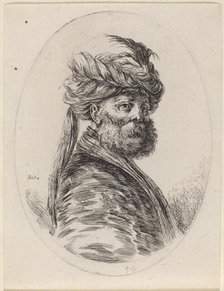 Bearded Moor in a Feathered Turban with a Veil, Turned to the Right, 1649/1650. Creator: Stefano della Bella.
