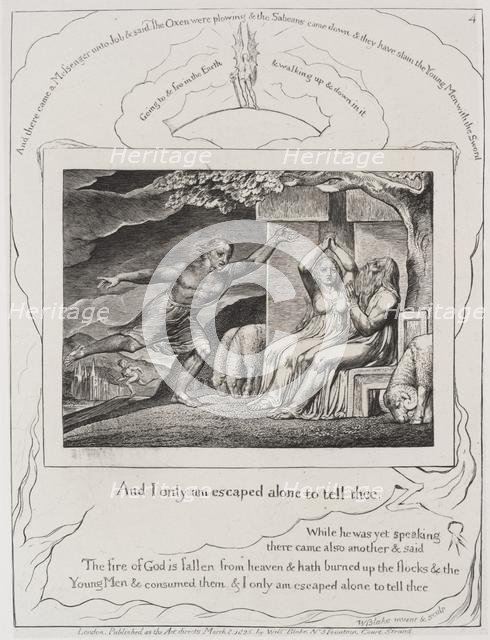 The Book of Job: Pl. 4, and I only am escaped alone to tell thee, 1825. Creator: William Blake (British, 1757-1827).