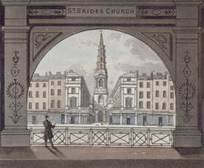 View of St Bride's Church, Fleet Street, through an archway, City of London, 1820. Artist: Anon