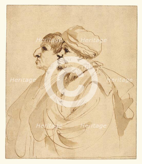 Caricature of Two Men Seen in Profile, about 1635. Creator: Guercino.