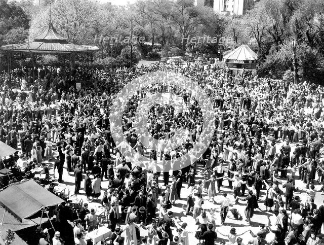 Sardana dancing, traditional dance of Catalonia, in the Ciutadella Park of Barcelona, photo from …