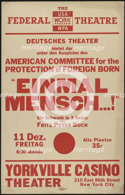 Einmal Mensch…!, New York, 1936. Creator: Unknown.