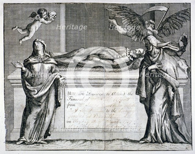 Invitation card to a funeral at Bunhill Fields in 1737. Artist: Anon