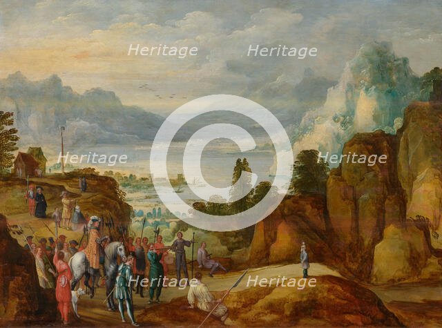 Mountain landscape with the shot of William Tell. Creator: Momper, Joos de, the Younger (1564-1635).
