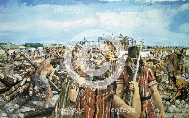 Stonehenge construction, c2300BC, (c1990-2010). Artist: Ivan Lapper.