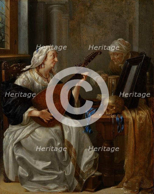 Woman Playing a Theorbo, 1660-1664. Creator: Jacob Duck.