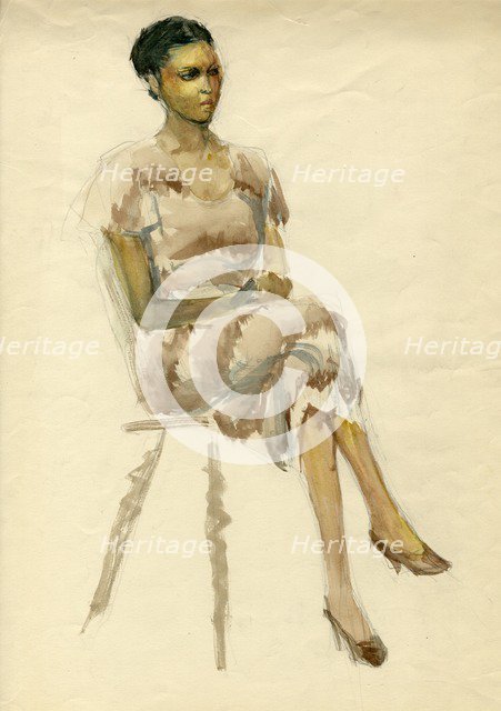 Seated woman in brown dress, c1952. Creator: Shirley Markham.