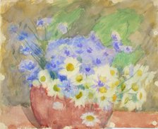 Cornflowers and daisies in a vase. Creator: Maria Wiik.