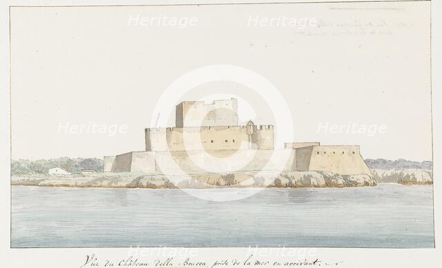 View of San Mauro la Bruca Castle from the sea, 1778. Creator: Louis Ducros.