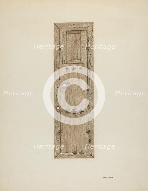 Copper-studded Door (One of a Pair), c. 1939. Creator: Mary Hansen.