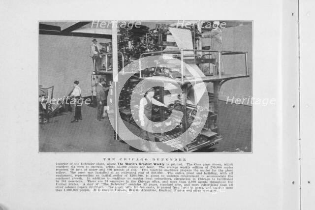 The Chicago Defender; Interior of the Defender plant, where the world's greatest weekly..., 1925. Creator: Unknown.