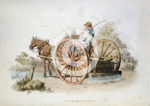 Watering cart for keeping down dust on roads, 1808. Artist: William Henry Pyne