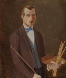 Self-portrait with palette in hand, 1849-1852. Creator: Ferdinand von Wright.