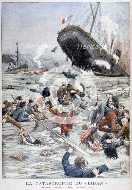 The passenger liner 'Liban' sinking after colliding with another ship, 1903. Artist: Unknown