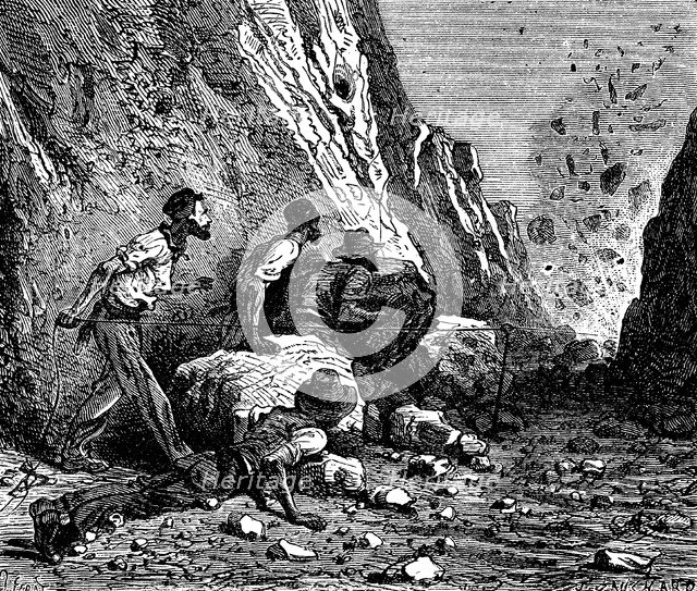 Miners blasting, 1879.  Artist: Anon