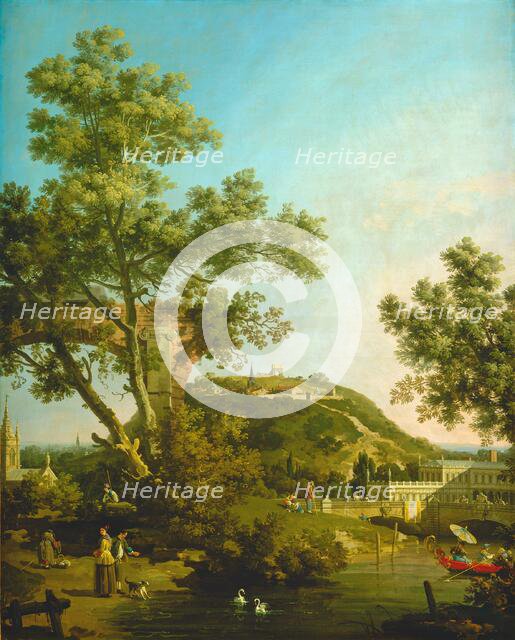 English Landscape Capriccio with a Palace, c. 1754. Creator: Canaletto.