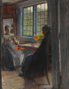 Women at the garden window, c. 1890. Creator: Kuehl, Gotthardt (1850-1915).