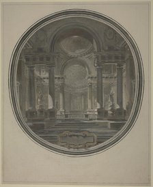 View into the rotunda of an ancient(?) temple, with an empty cartouche below. Creator: Jacques-Francois Blondel.