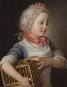 Girl with Bullfinch in a Cage, 1766. Creator: Per Krafft the Elder.