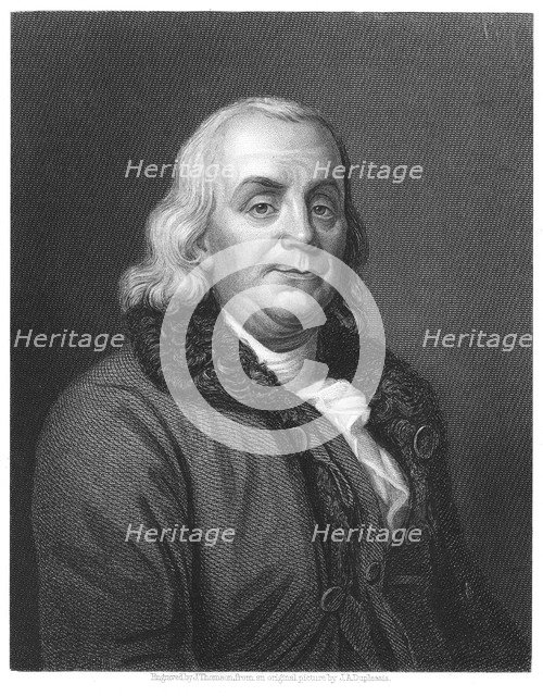 Benjamin Franklin, 18th century American scientist, inventor and statesman, 1835. Artist: Unknown
