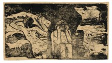 At the Black Rocks, from the Suite of Late Wood-Block Prints, 1898/99. Creator: Paul Gauguin.