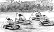 A coracle-race on the Severn, at Ironbridge, Shropshire, 1881. Creator: Unknown.
