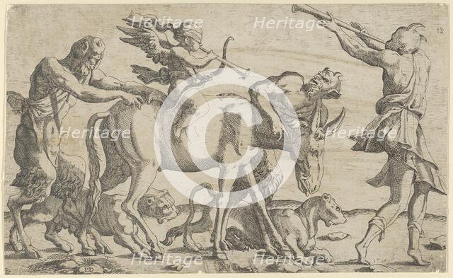 Cupid being led blindfolded on a donkey, 1540-56. Creator: Leon Davent.