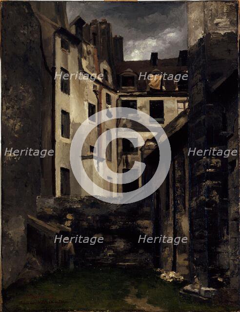 Old Hotel-Dieu, courtyard of Saint-Julien-le-Pauvre
, 1882. Creator: Charles Alexis Apoil.