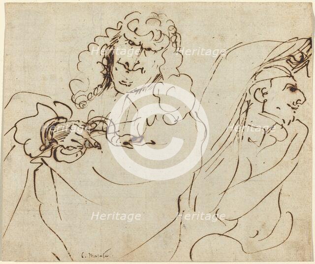 Caricature with Mola Protecting Himself from a Man Holding a Viper. Creator: Pier Francesco Mola.