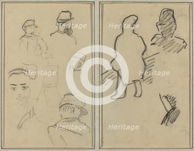 Five Studies of Soldiers and a Woman's Face; Two Figures [recto], 1884-1888. Creator: Paul Gauguin.
