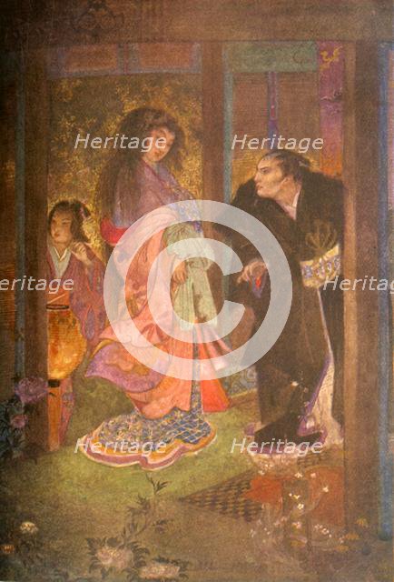 'Shinzaburo recognised Tsuyu and her maid Yoné', 1912. Creator: Evelyn Paul.