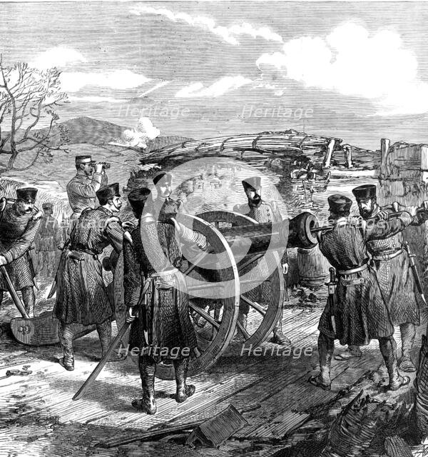 The War in Spain: a sketch in the battery of San Lorenzo, near Bilbao, 1874. Creator: Unknown.