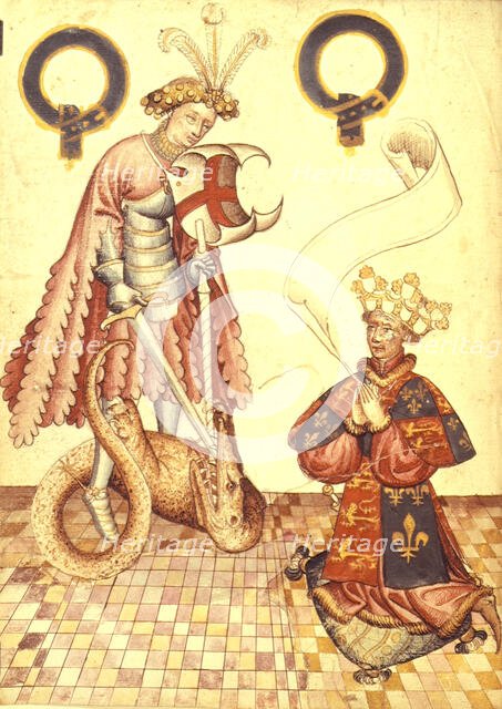 William Bruges kneeling before St George and the dragon, c1430- c1440.  Creator: Unknown.