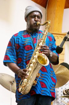 Tony Kofi, Basil Hodge Quintet, Jazz Africa, Loughton Methodist Church, Loughton, Essex, Apr 2023. Creator: Brian O'Connor.