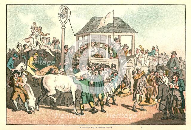 'The Humours of Horse Racing, Weighing and Rubbing Down', c1816 (1886).  Creator: Unknown.