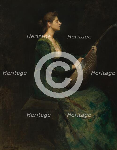 Lady with a Lute, 1886. Creator: Thomas W Dewing.