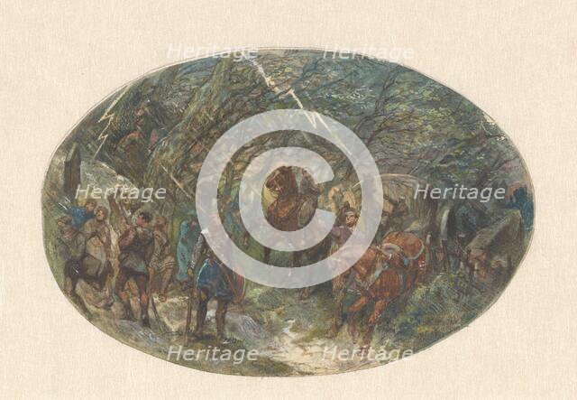 Carriage about to ford a stream, 1824-1894. Creator: Charles Rochussen.